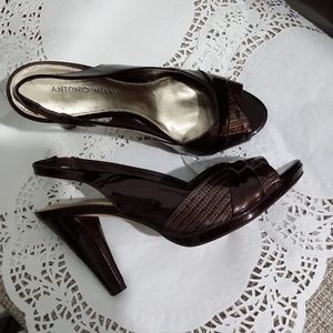 ANTONIO MELANI BROWN/BURGUNDY LEATHER heel sandals